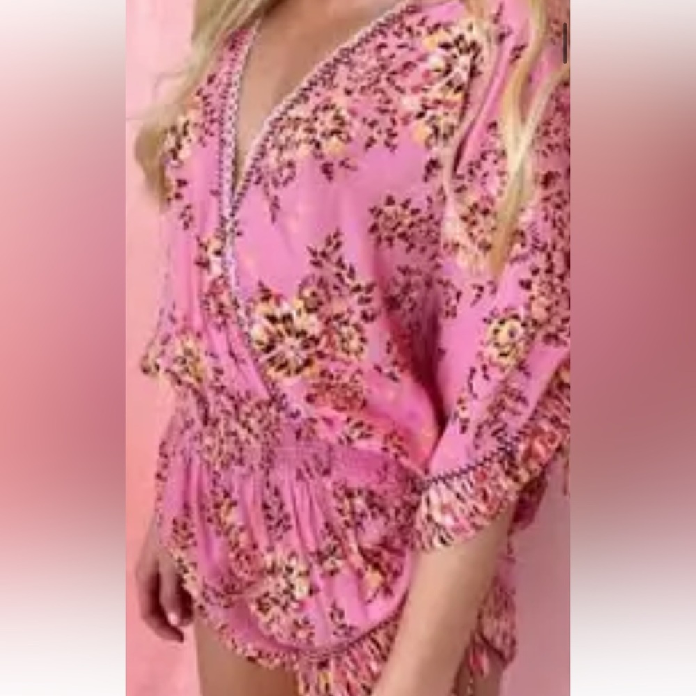 Poupette St. Barth Pink Floral Off-Shoulder Romper - Picture 5 of 5